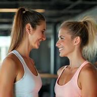明るい女性トレーナーが案内する様子